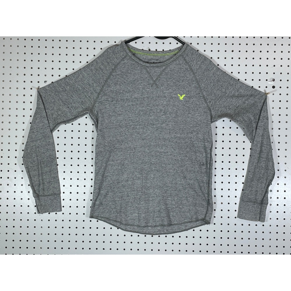 American Eagle Legend Mens Athletic Fit Thermal Shirt Gray Lime Logo Medium